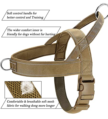 No Pull Dog Harness for Medium Large Dogs, Reflective Escape Proof Adjustable - QIFBYFB Brown Camo L