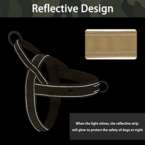 No Pull Dog Harness for Medium Large Dogs, Reflective Escape Proof Adjustable - QIFBYFB Brown Camo L