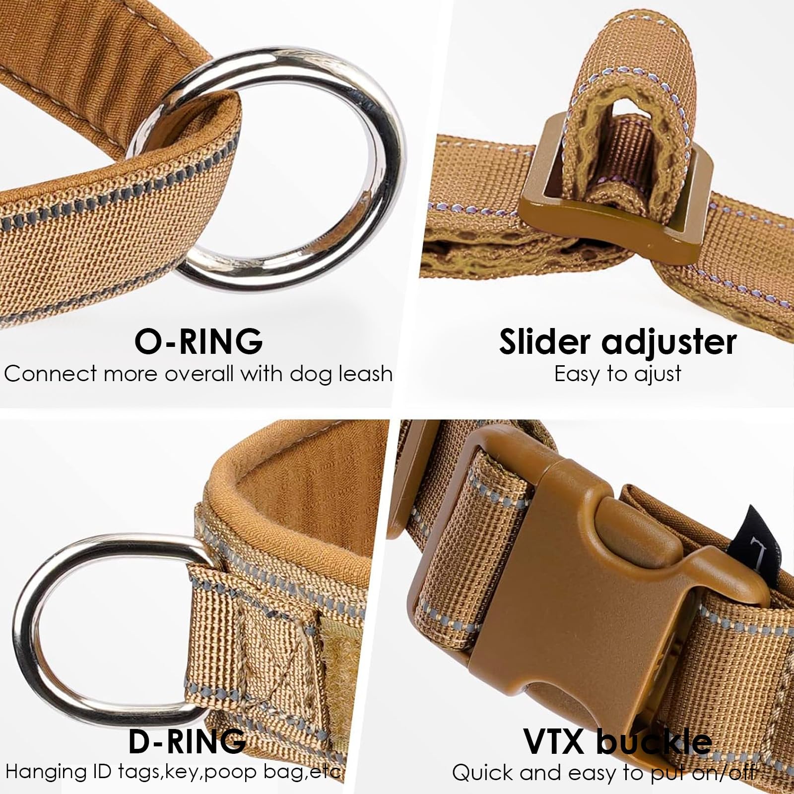 No Pull Dog Harness for Medium Large Dogs, Reflective Escape Proof Adjustable - QIFBYFB Brown Camo L