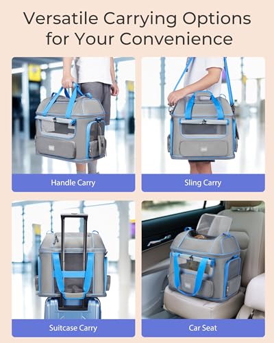 NOBLE DUCK Expandable Pet Carrier – Airline Approved Soft-Sided Carrier for Cats & Dogs Up to 25 lbs, Grey