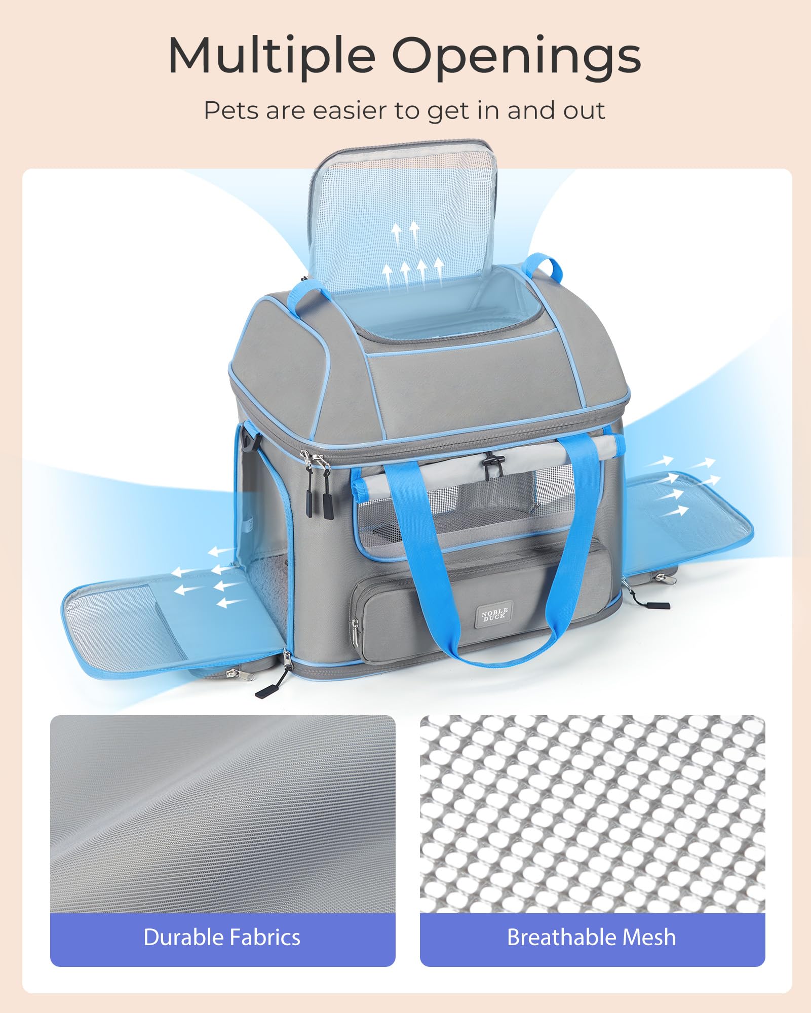 NOBLE DUCK Expandable Pet Carrier – Airline Approved Soft-Sided Carrier for Cats & Dogs Up to 25 lbs, Grey