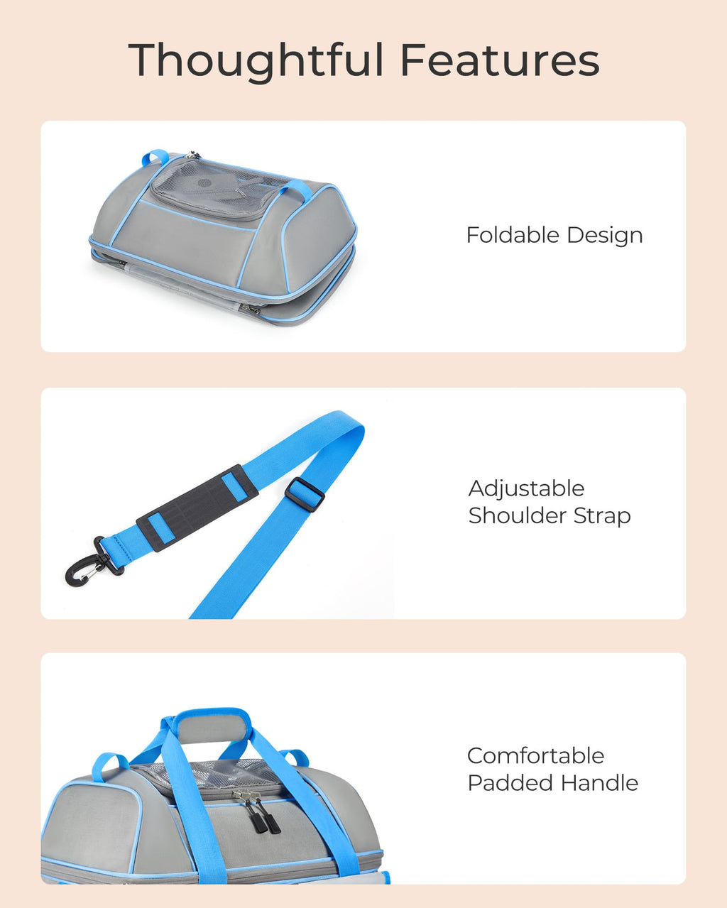 NOBLE DUCK Expandable Pet Carrier – Airline Approved Soft-Sided Carrier for Cats & Dogs Up to 25 lbs, Grey