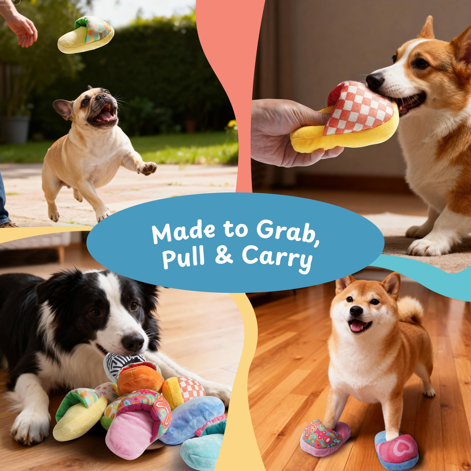 Nocciola 10 Pack Slipper Dog Toys – Squeaky Crinkle Plush Set for Small & Medium Dogs