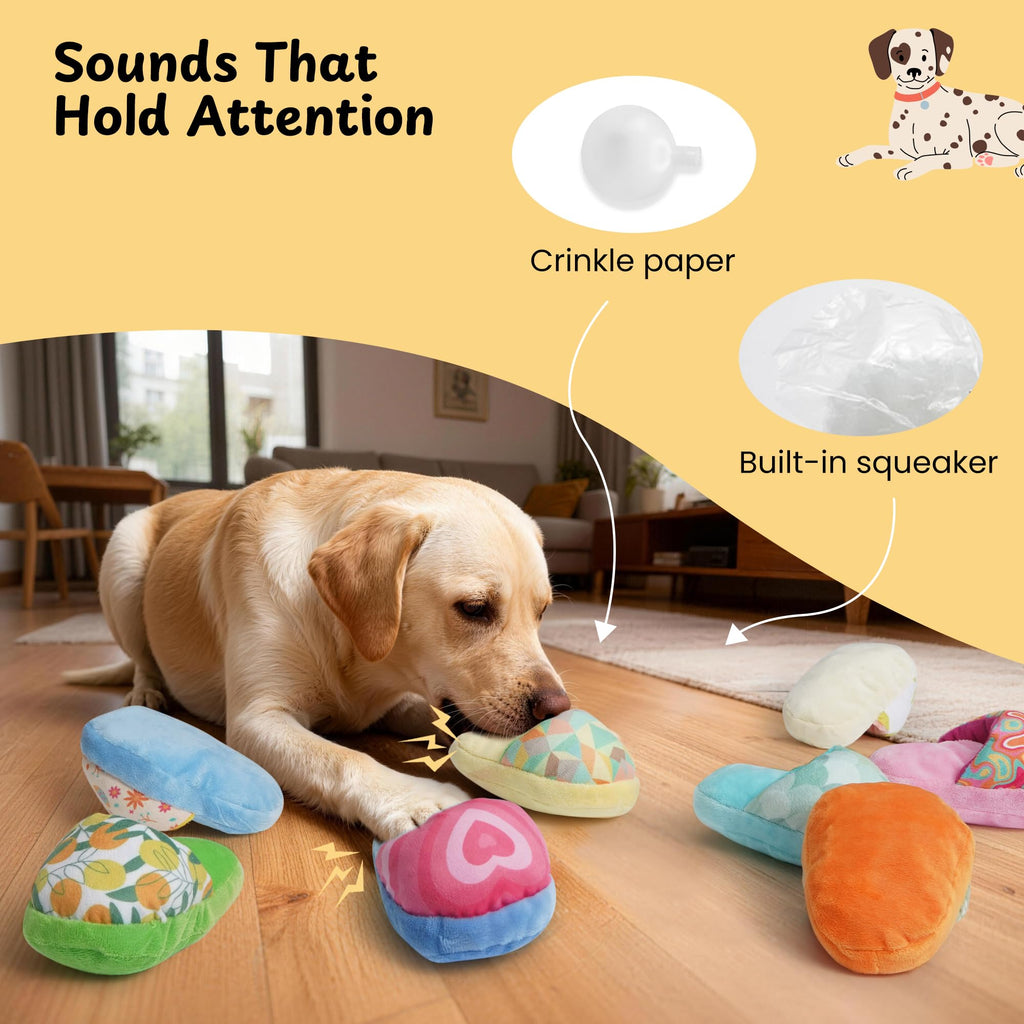 Nocciola 10 Pack Slipper Dog Toys – Squeaky Crinkle Plush Set for Small & Medium Dogs