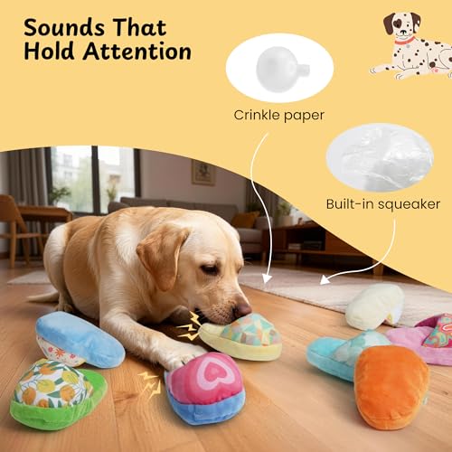 Nocciola 10 Pack Slipper Dog Toys – Squeaky Crinkle Plush Set for Small & Medium Dogs