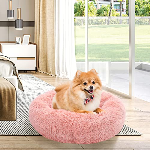 NOYAL Calming Donut Dog Bed for Small Dogs & Cats - Faux Fur, Washable Cover, Non-Slip