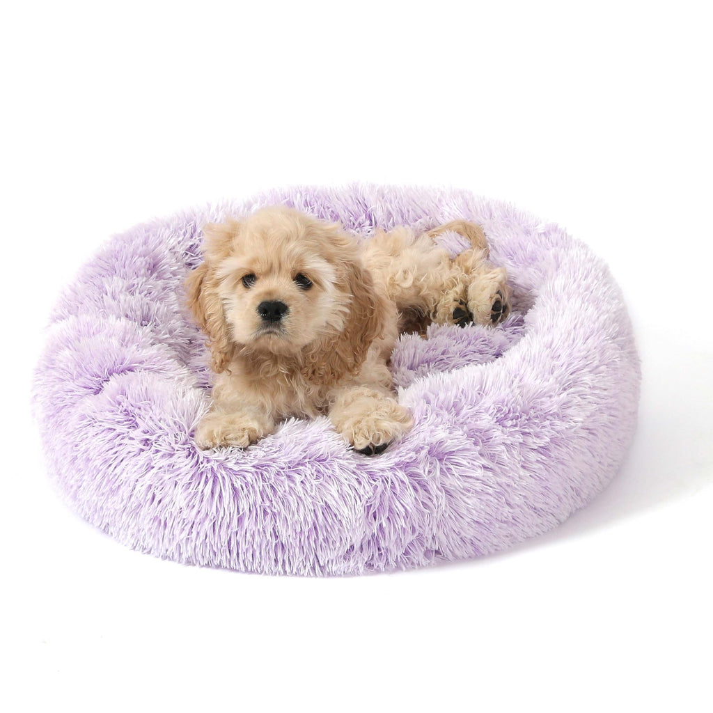 NOYAL Calming Donut Dog Bed – Plush Faux Fur, Machine Washable, Non-Slip Base