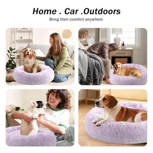 NOYAL Calming Donut Dog Bed – Plush Faux Fur, Machine Washable, Non-Slip Base