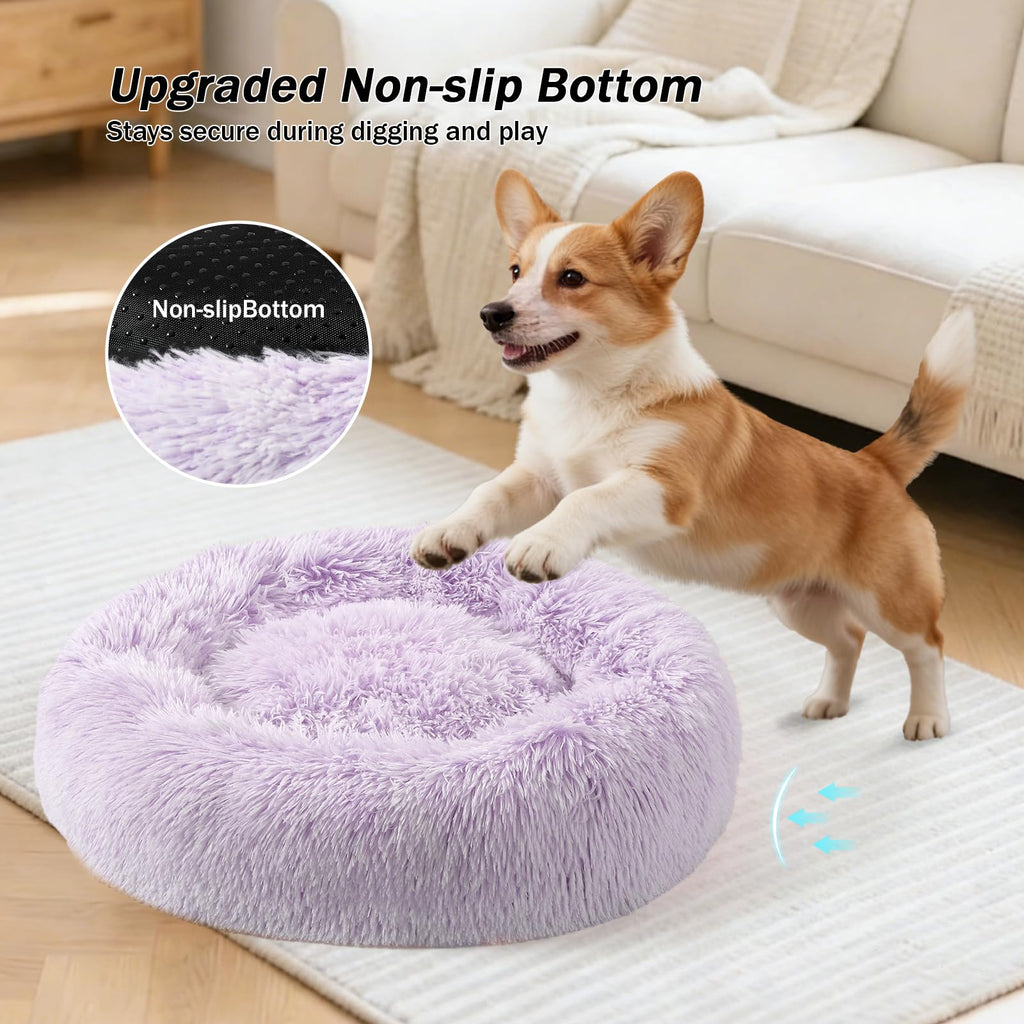 NOYAL Calming Donut Dog Bed – Plush Faux Fur, Machine Washable, Non-Slip Base