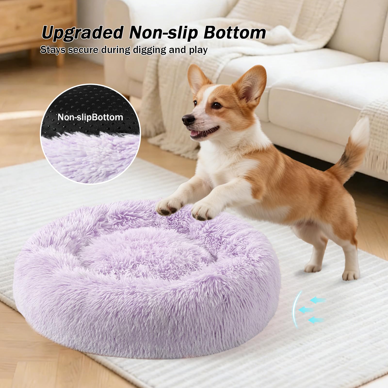 NOYAL Calming Donut Dog Bed – Plush Faux Fur, Machine Washable, Non-Slip Base