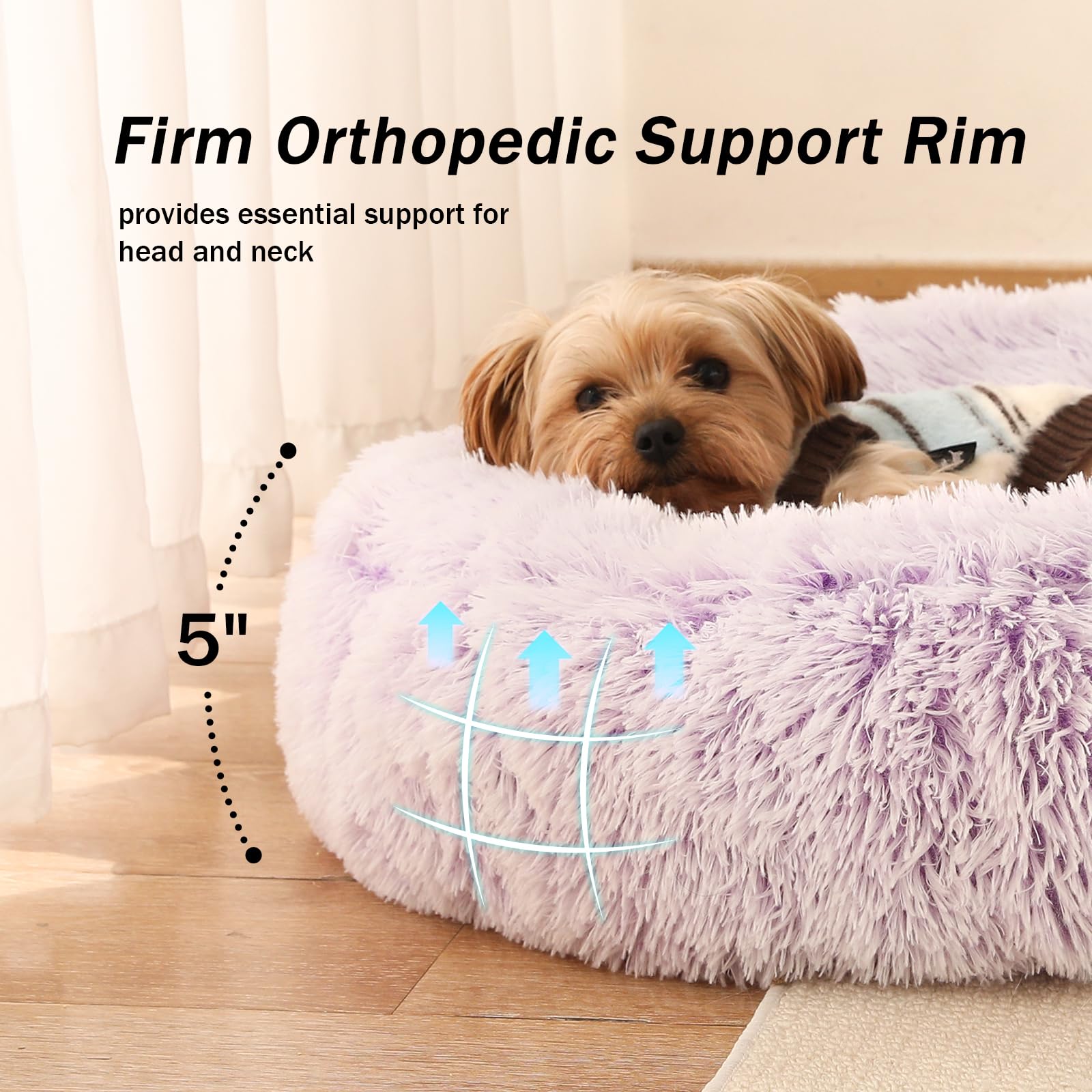 NOYAL Calming Donut Dog Bed – Plush Faux Fur, Machine Washable, Non-Slip Base