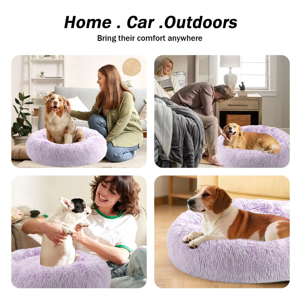 NOYAL Calming Donut Dog Bed – Plush Faux Fur, Machine Washable, Non-Slip Base