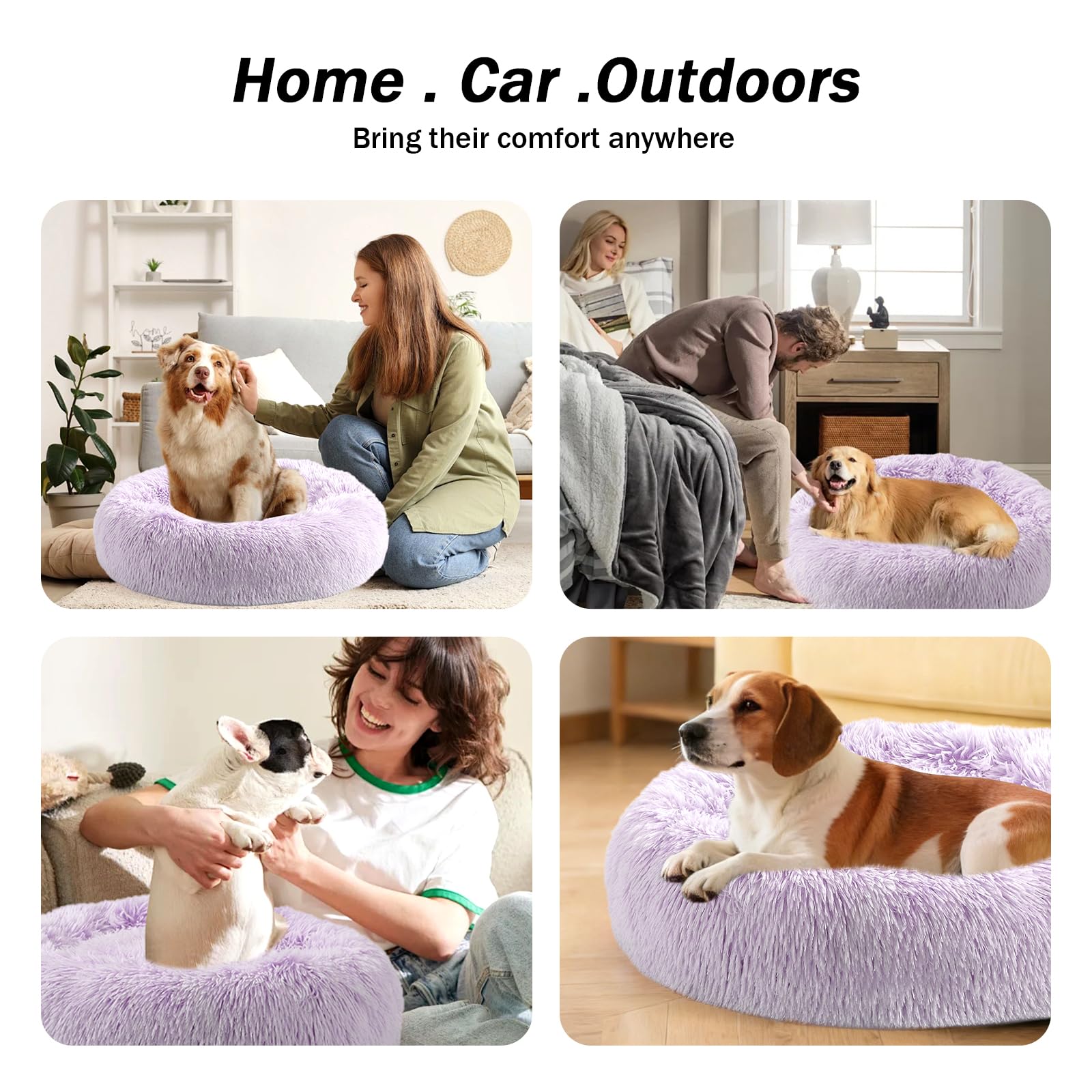 NOYAL Calming Donut Dog Bed – Plush Faux Fur, Machine Washable, Non-Slip Base