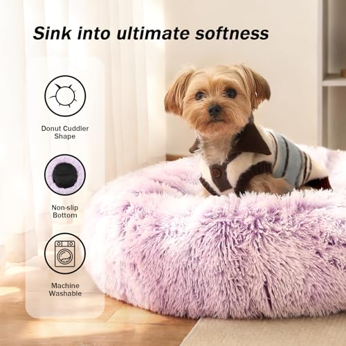 NOYAL Calming Donut Dog Bed – Plush Faux Fur, Machine Washable, Non-Slip Base