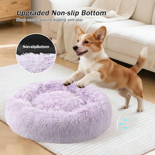 NOYAL Calming Donut Dog Bed – Plush Faux Fur, Machine Washable, Non-Slip Base