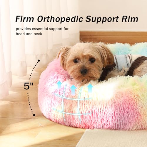 NOYAL Calming Donut Dog Bed – Plush Self-Warming Faux Fur with Non-Slip Base for Small Pets