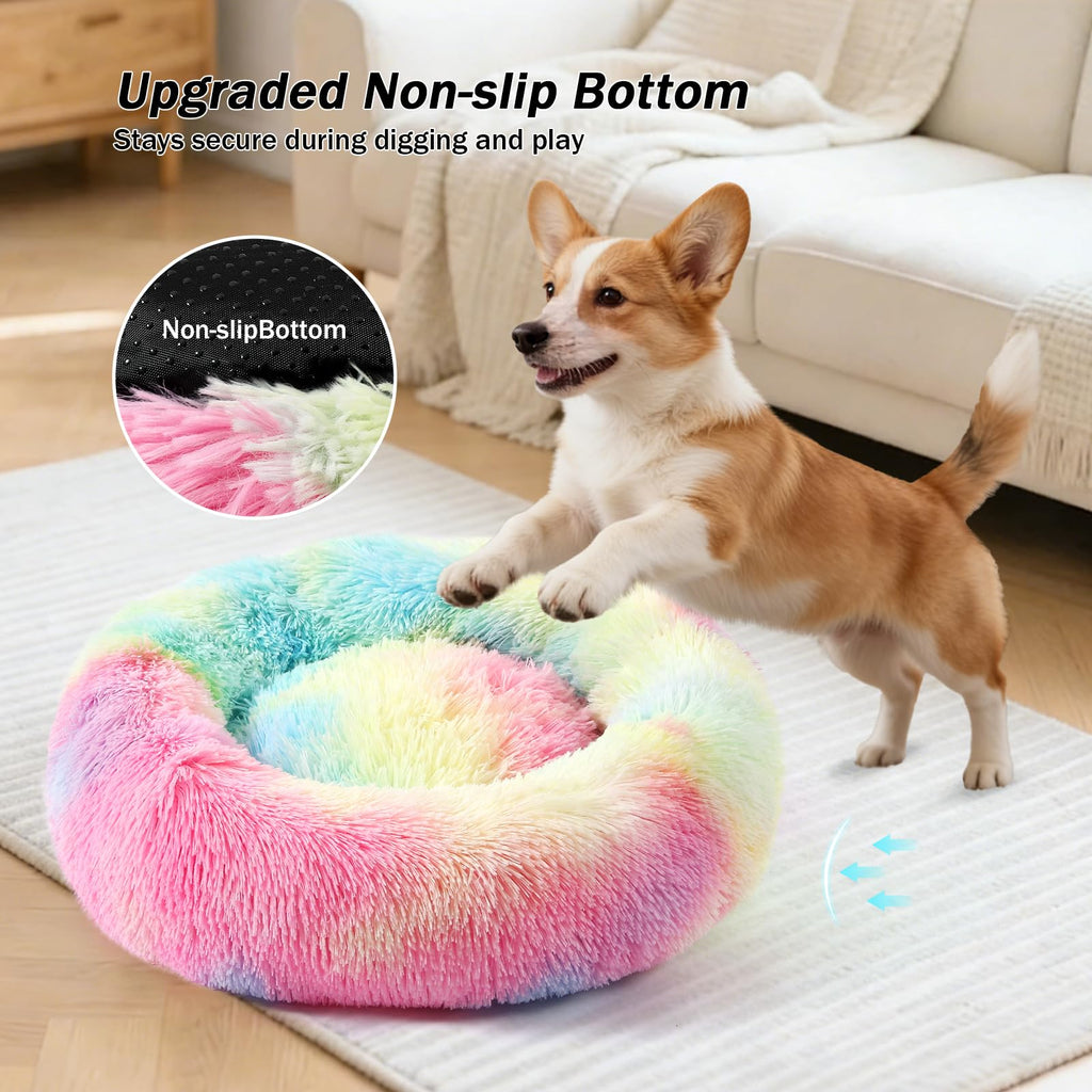NOYAL Calming Donut Dog Bed – Plush Self-Warming Faux Fur with Non-Slip Base for Small Pets