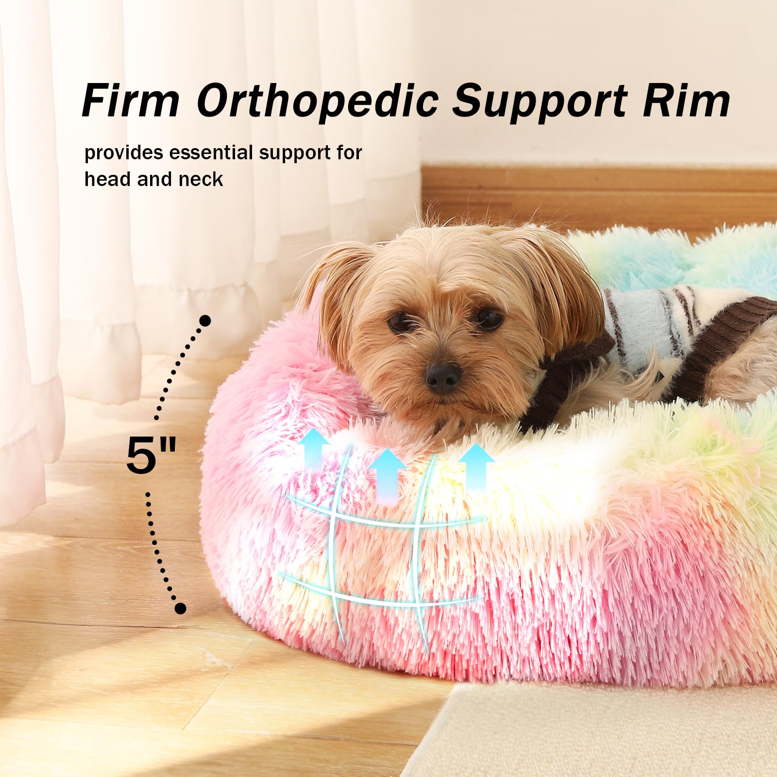 NOYAL Calming Donut Dog Bed – Plush Self-Warming Faux Fur with Non-Slip Base for Small Pets