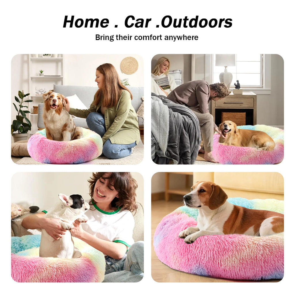 NOYAL Calming Donut Dog Bed – Plush Self-Warming Faux Fur with Non-Slip Base for Small Pets