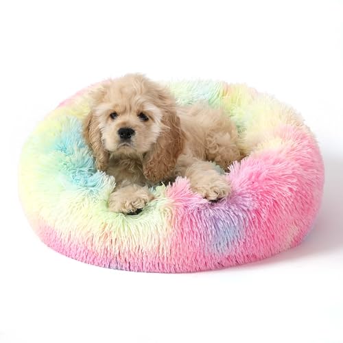 NOYAL Calming Donut Dog Bed – Plush Self-Warming Faux Fur with Non-Slip Base for Small Pets