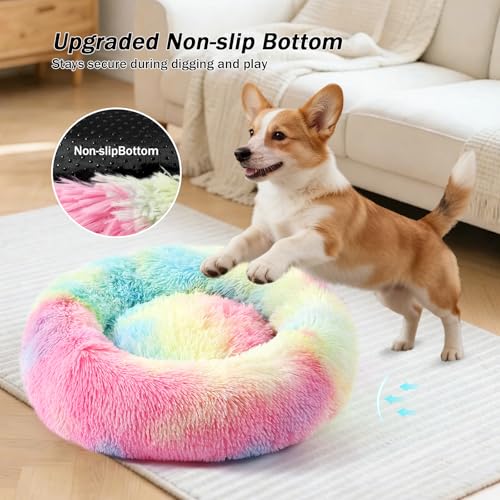 NOYAL Calming Donut Dog Bed – Plush Self-Warming Faux Fur with Non-Slip Base for Small Pets