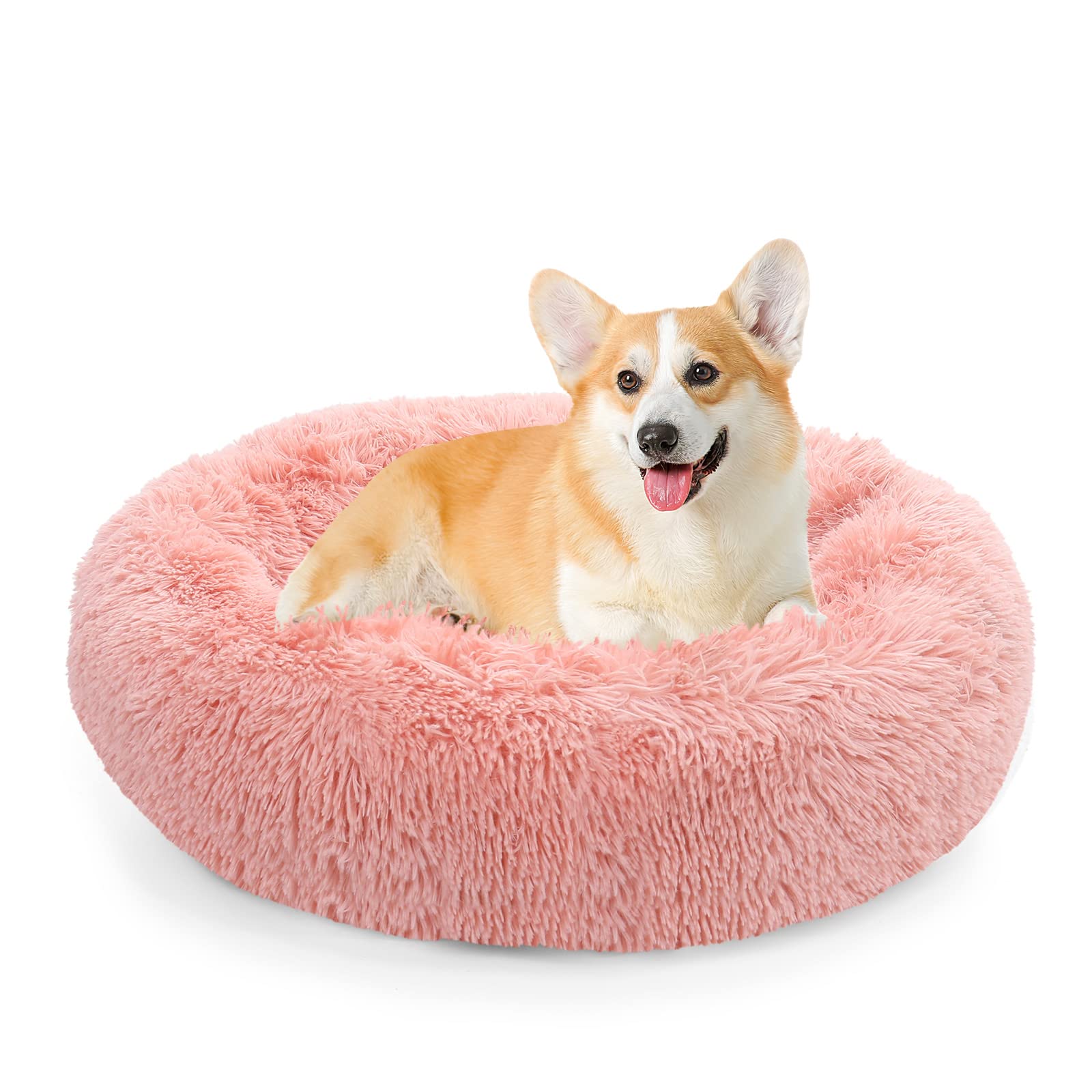 NOYAL Calming Donut Dog Bed – Small to Medium Dogs & Cats, Plush Faux Fur, Non-Slip, Machine Washable