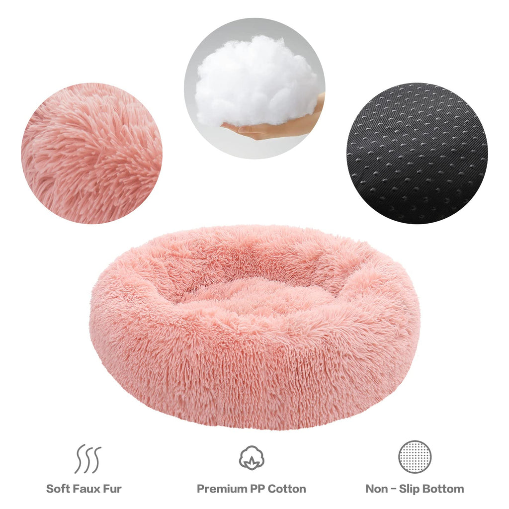NOYAL Calming Donut Dog Bed – Small to Medium Dogs & Cats, Plush Faux Fur, Non-Slip, Machine Washable
