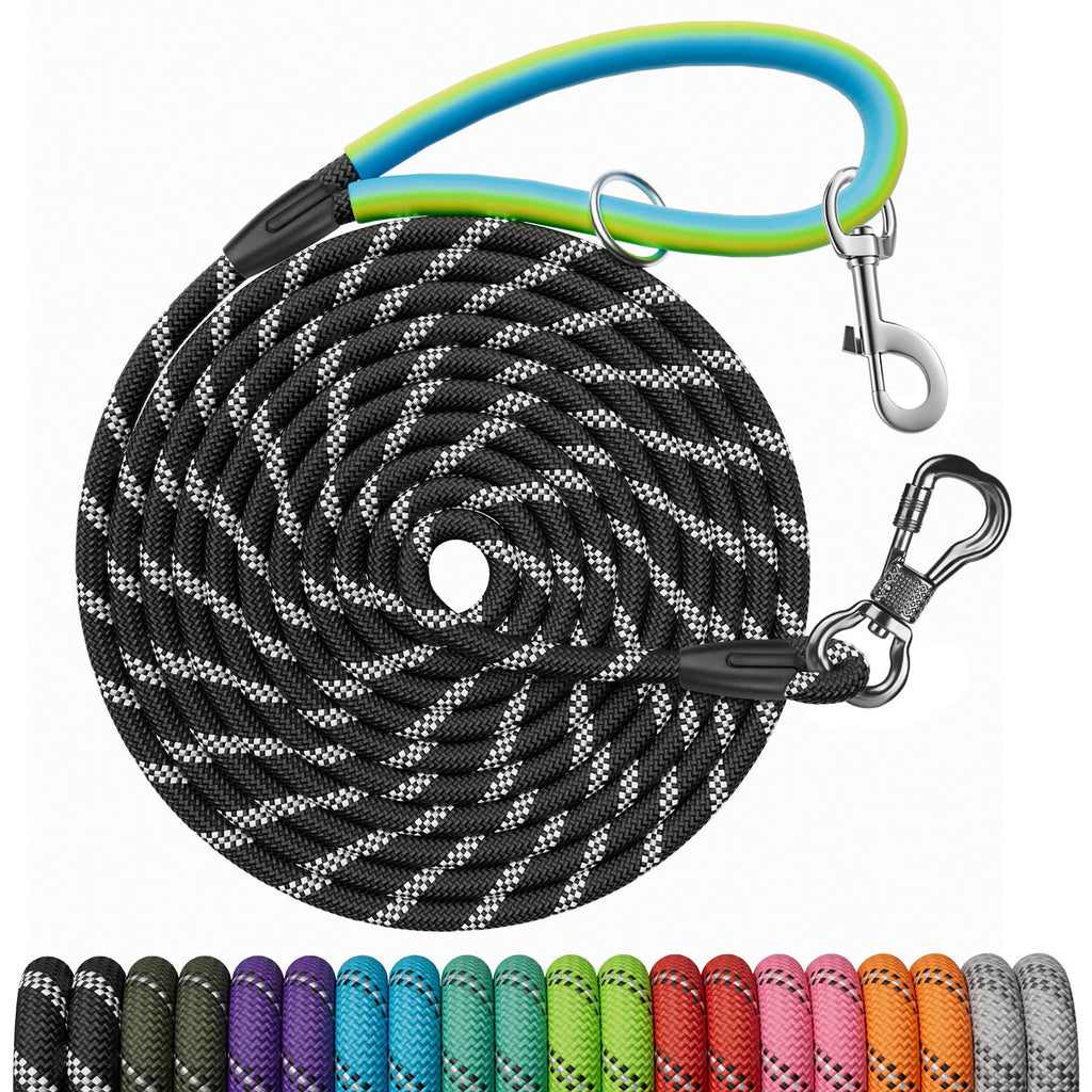 NTR 30-Foot Dog Leash with Dual Swivel Hooks, Reflective Stitching, and Comfort Grip Handle - Black