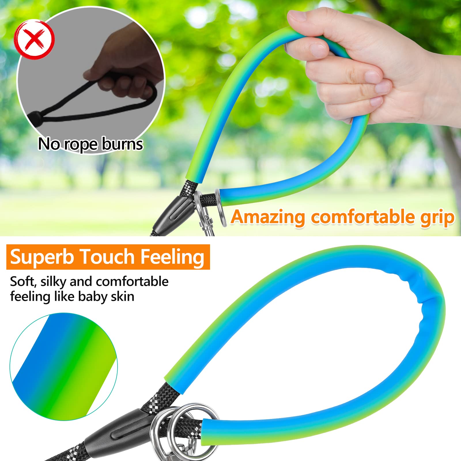 NTR 30-Foot Dog Leash with Dual Swivel Hooks, Reflective Stitching, and Comfort Grip Handle - Black