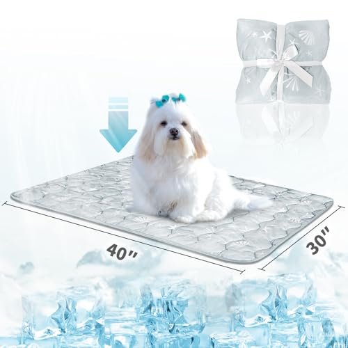 NWK Dog Cooling Blanket 30x40 Inches – Ice Silk, Q-Max>0.345, Reversible & Machine Washable (Misty Gray)