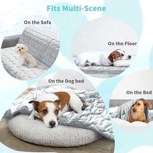 NWK Dog Cooling Blanket 30x40 Inches – Ice Silk, Q-Max>0.345, Reversible & Machine Washable (Misty Gray)