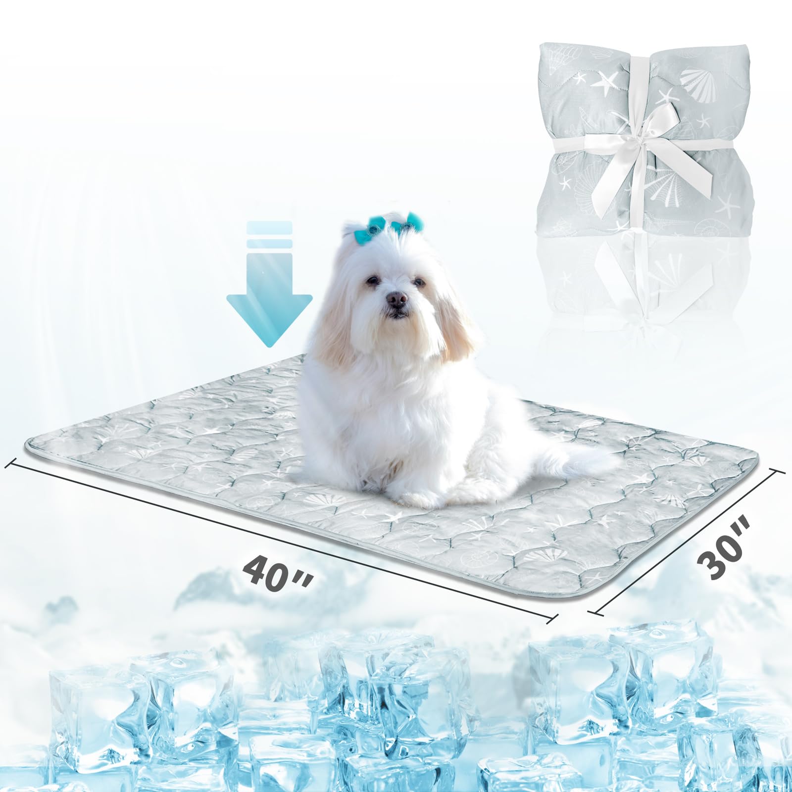 NWK Dog Cooling Blanket 30x40 Inches – Ice Silk, Q-Max>0.345, Reversible & Machine Washable (Misty Gray)