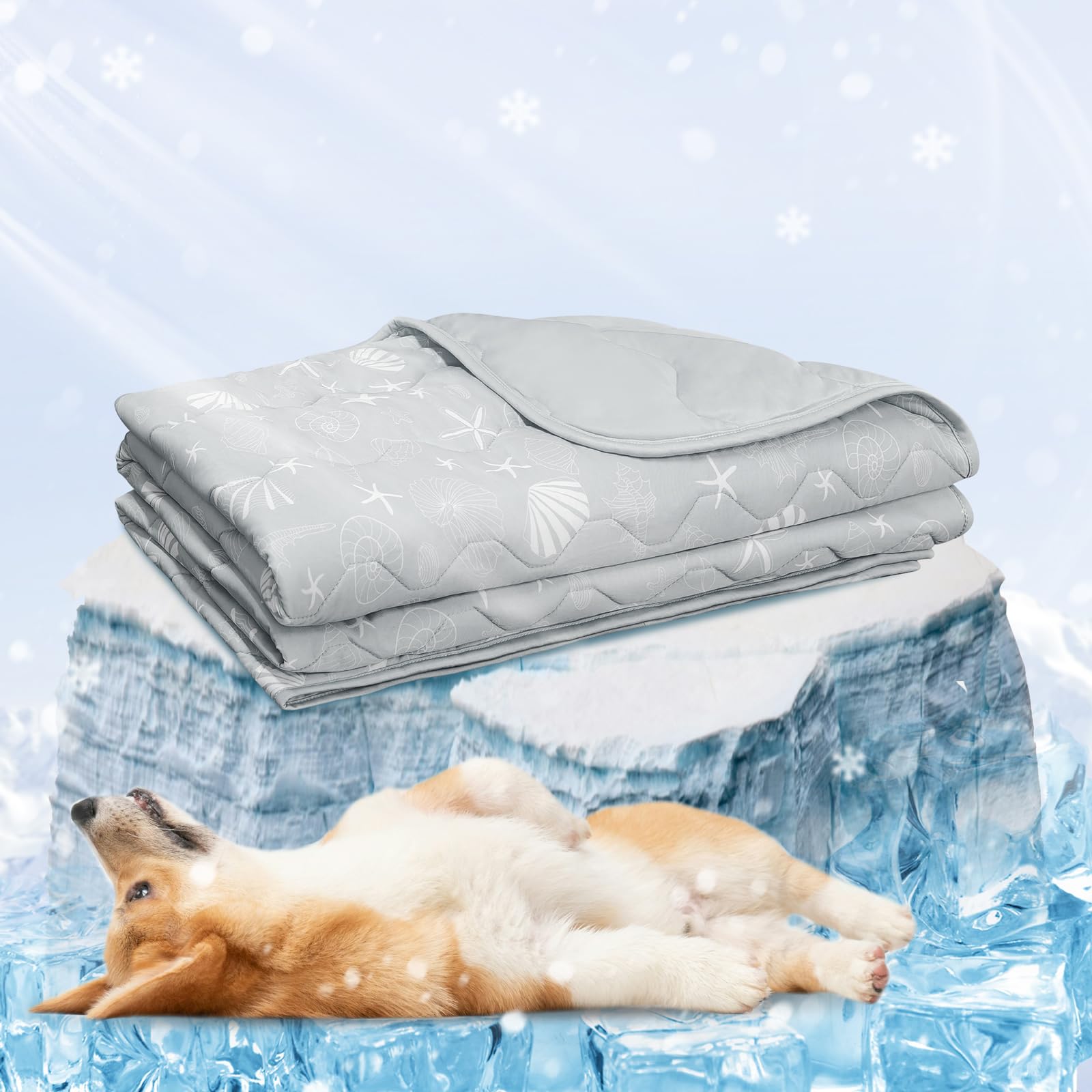 NWK Dog Cooling Blanket 30x40 Inches – Ice Silk, Q-Max>0.345, Reversible & Machine Washable (Misty Gray)