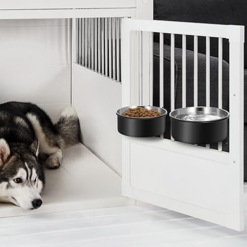 OFFKITSLY 2-Pack Hanging Dog Crate Bowls - Stainless Steel, Spill Proof, Adjustable Height for Kennels