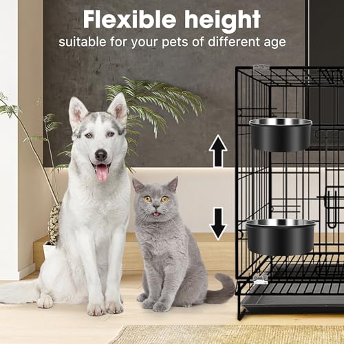 OFFKITSLY 2-Pack Hanging Dog Crate Bowls - Stainless Steel, Spill Proof, Adjustable Height for Kennels