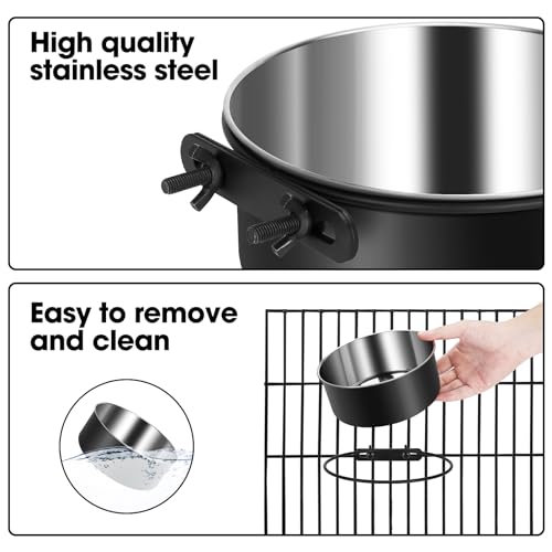 OFFKITSLY 2-Pack Hanging Dog Crate Bowls - Stainless Steel, Spill Proof, Adjustable Height for Kennels