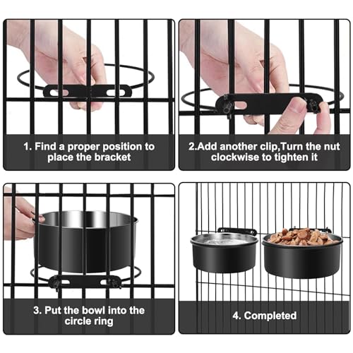 OFFKITSLY 2-Pack Hanging Dog Crate Bowls - Stainless Steel, Spill Proof, Adjustable Height for Kennels
