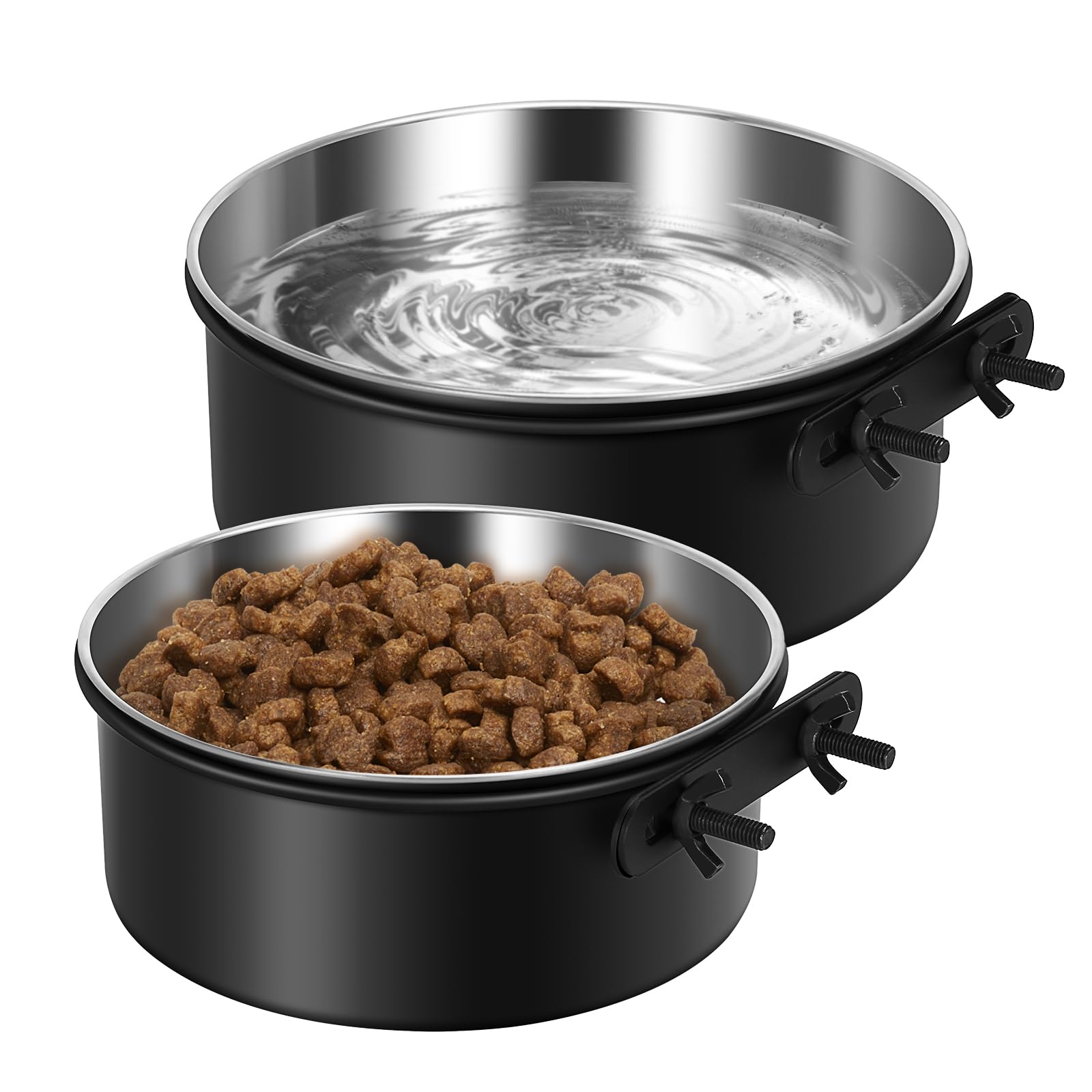 OFFKITSLY 2-Pack Hanging Dog Crate Bowls - Stainless Steel, Spill Proof, Adjustable Height for Kennels