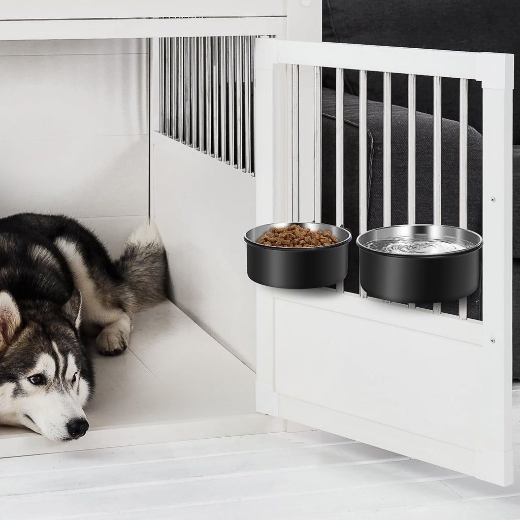 OFFKITSLY 2-Pack Hanging Dog Crate Bowls - Stainless Steel, Spill Proof, Adjustable Height for Kennels