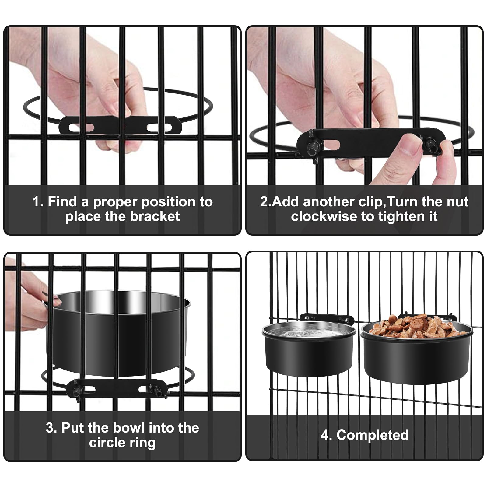 OFFKITSLY 2-Pack Hanging Dog Crate Bowls - Stainless Steel, Spill Proof, Adjustable Height for Kennels