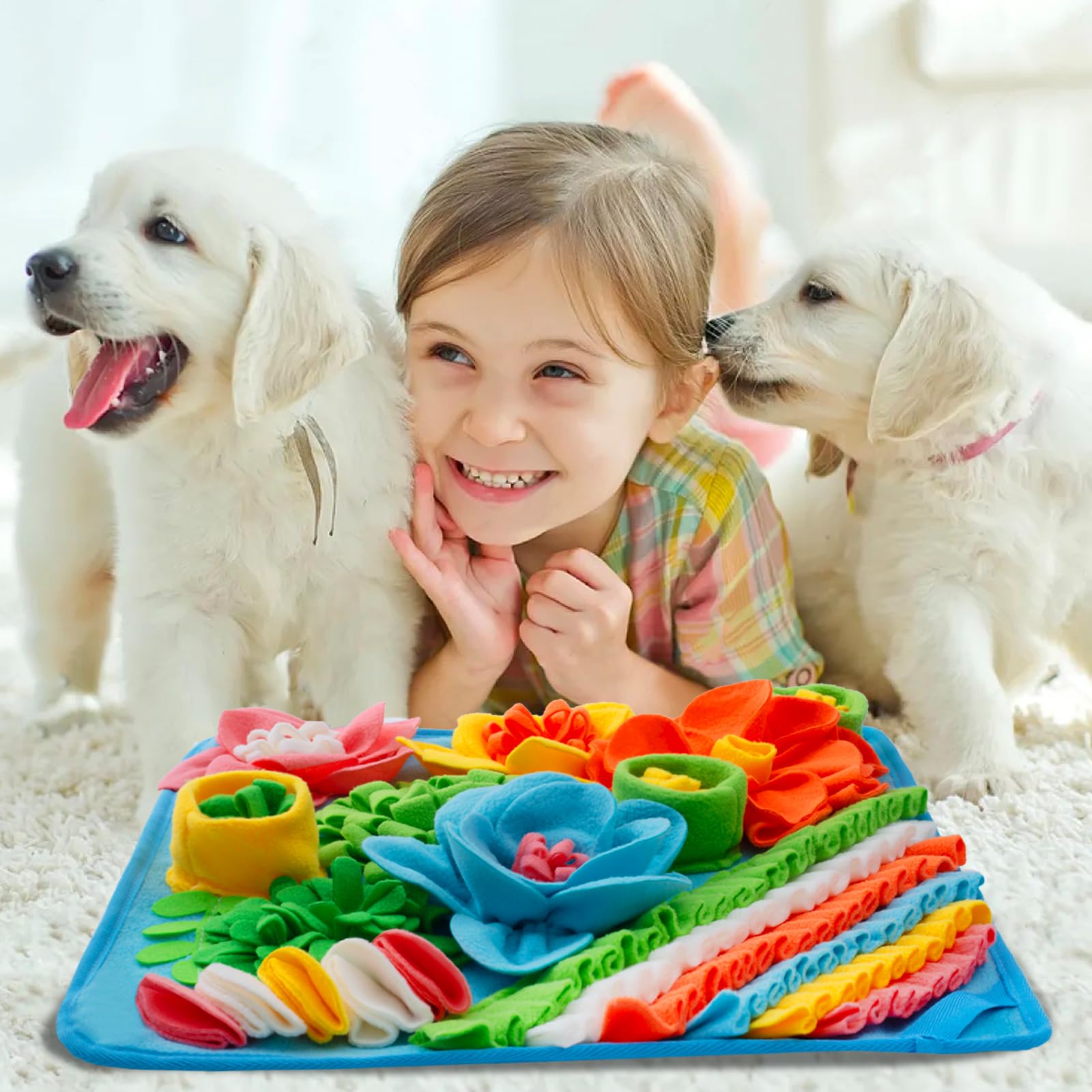 Oliumt Blue Snuffle Mat – Slow Feeding Leaf Mat for Dogs, Cats & Rabbits