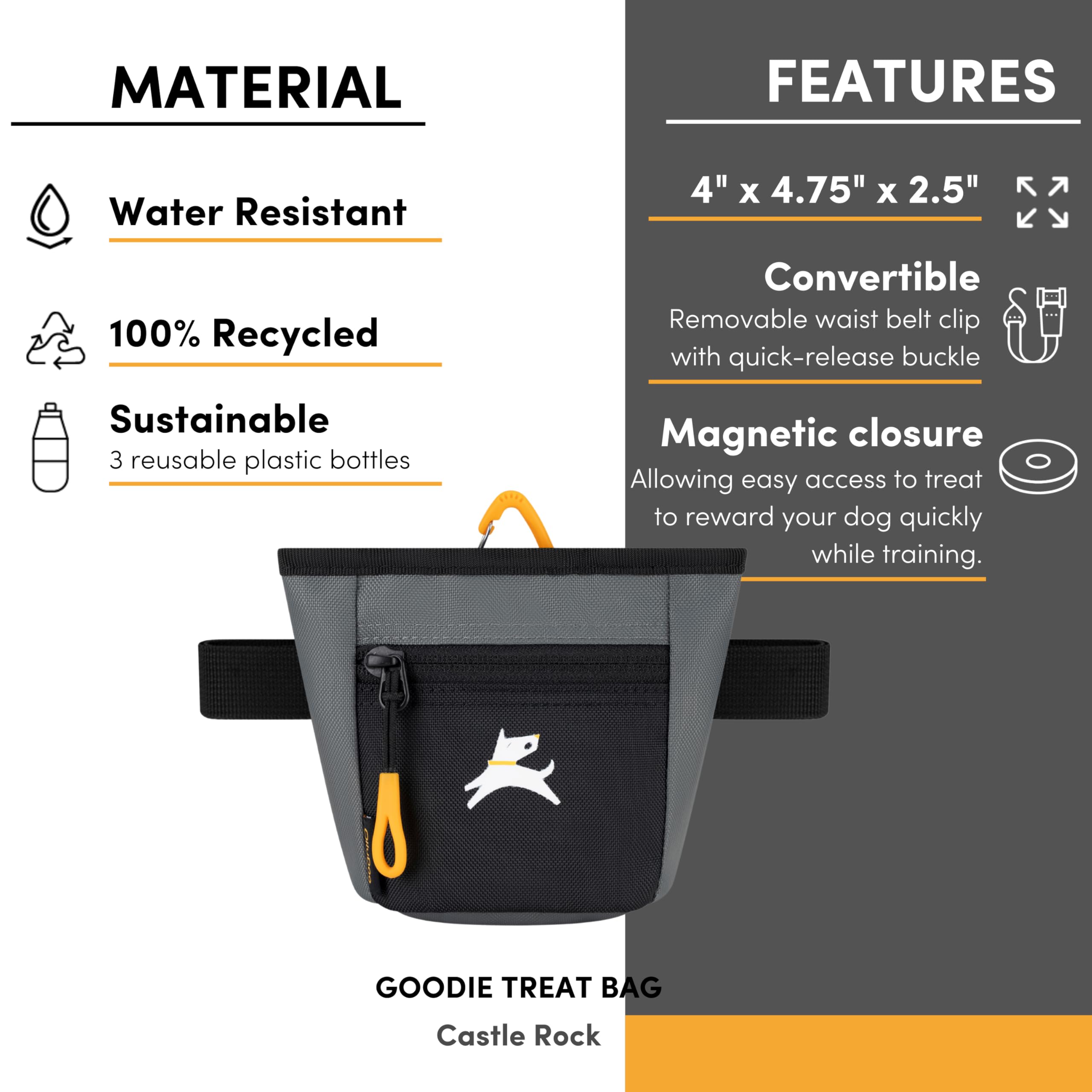 OllyDog Goodie Treat Bag – Magnetic Closure Dog Training Pouch with 3 Ways to Wear (Castle Rock)