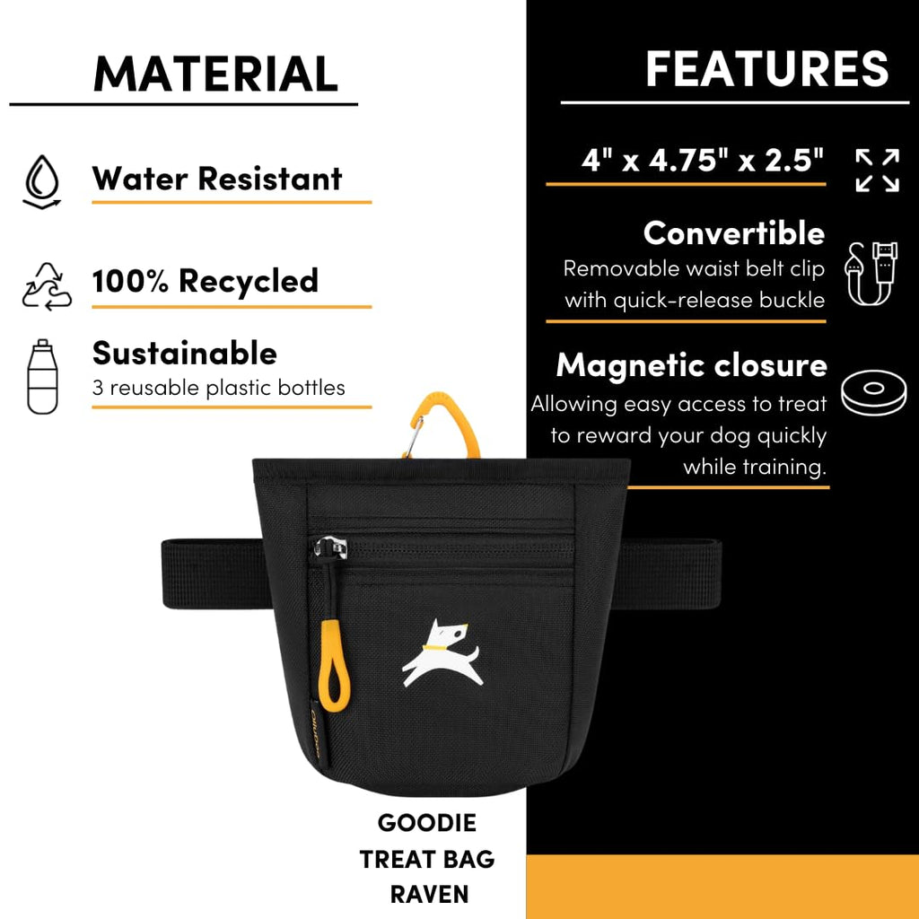 OllyDog Goodie Treat Bag – Magnetic Dog Treat Pouch with Recycled Fabric, 3 Ways to Wear, Hands-Free Training (Raven S'25)