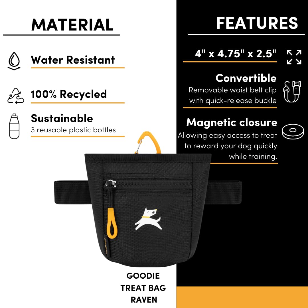 OllyDog Goodie Treat Bag – Magnetic Dog Treat Pouch with Recycled Fabric, 3 Ways to Wear, Hands-Free Training (Raven S'25)