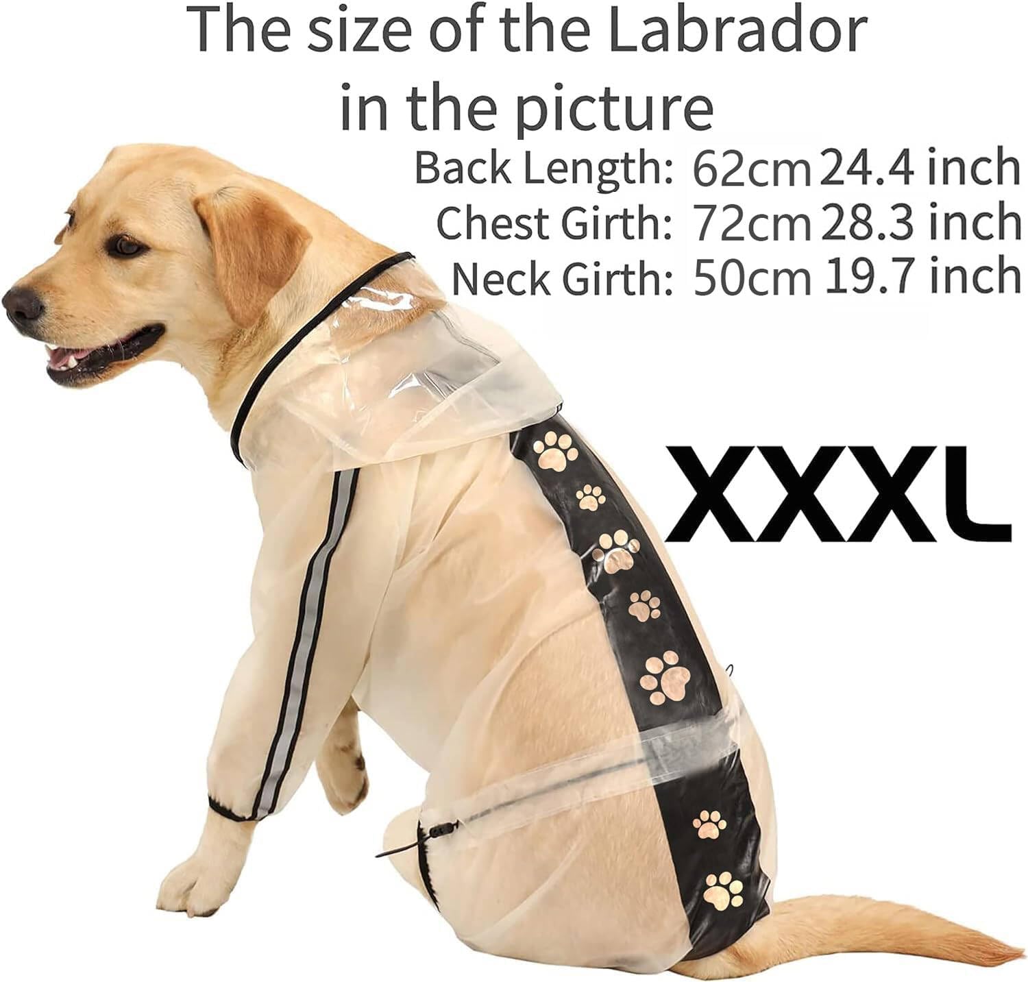 Olsa Dog Raincoat - Transparent Hooded Slicker Poncho with 4 Legs and Reflective Stripe for Small to Large Dogs