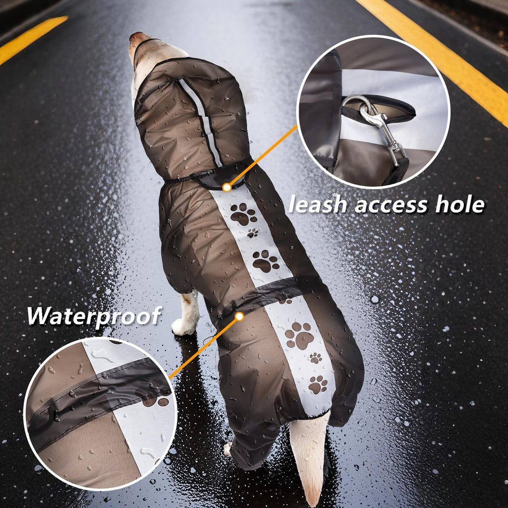 Olsa Dog Raincoat 3XL - Transparent Black Hooded Poncho with Reflective Strips, 4 Legs, Waterproof TPU