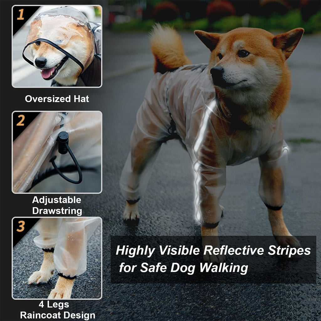 Olsa Dog Raincoat – Hooded 4-Leg Poncho with Reflective Stripe, Waterproof for Small & Medium Dogs