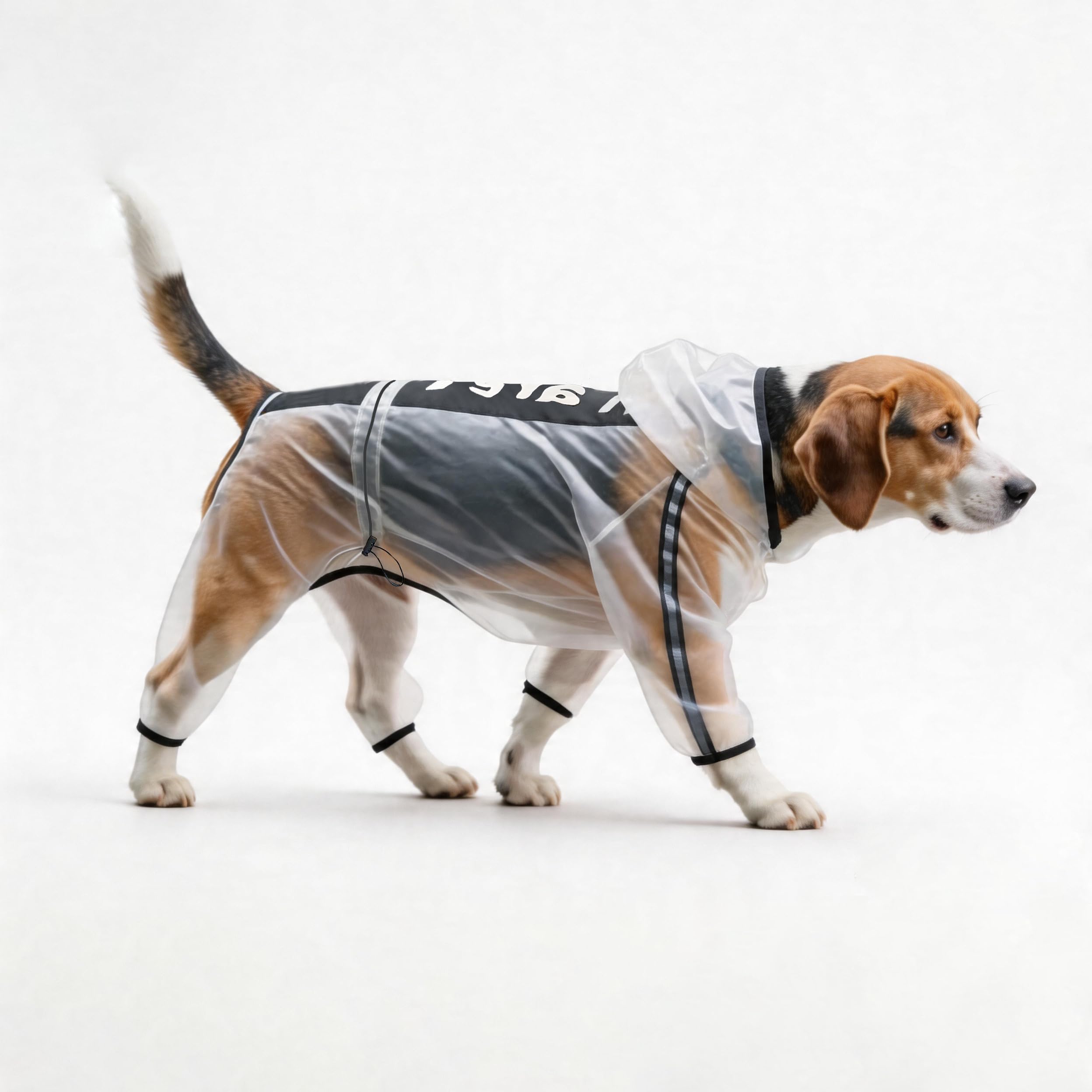 Olsa Dog Raincoat – Hooded 4-Leg Poncho with Reflective Stripe, Waterproof for Small & Medium Dogs
