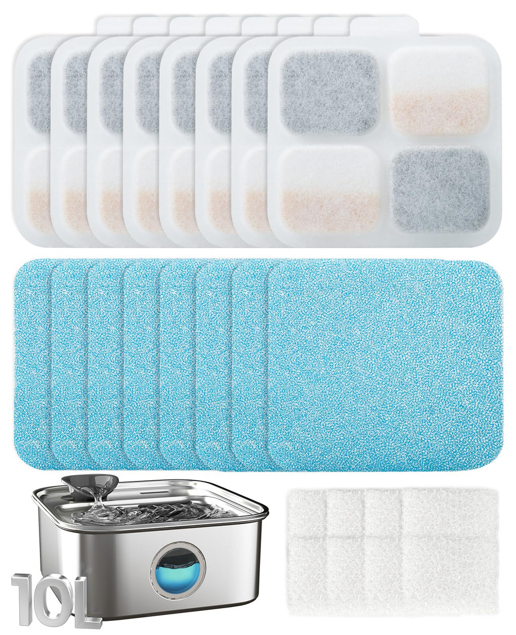 oneisall 8-Pack Replacement Filter Set for PW07SAU Dog Water Fountain (10L/2.64Gal)