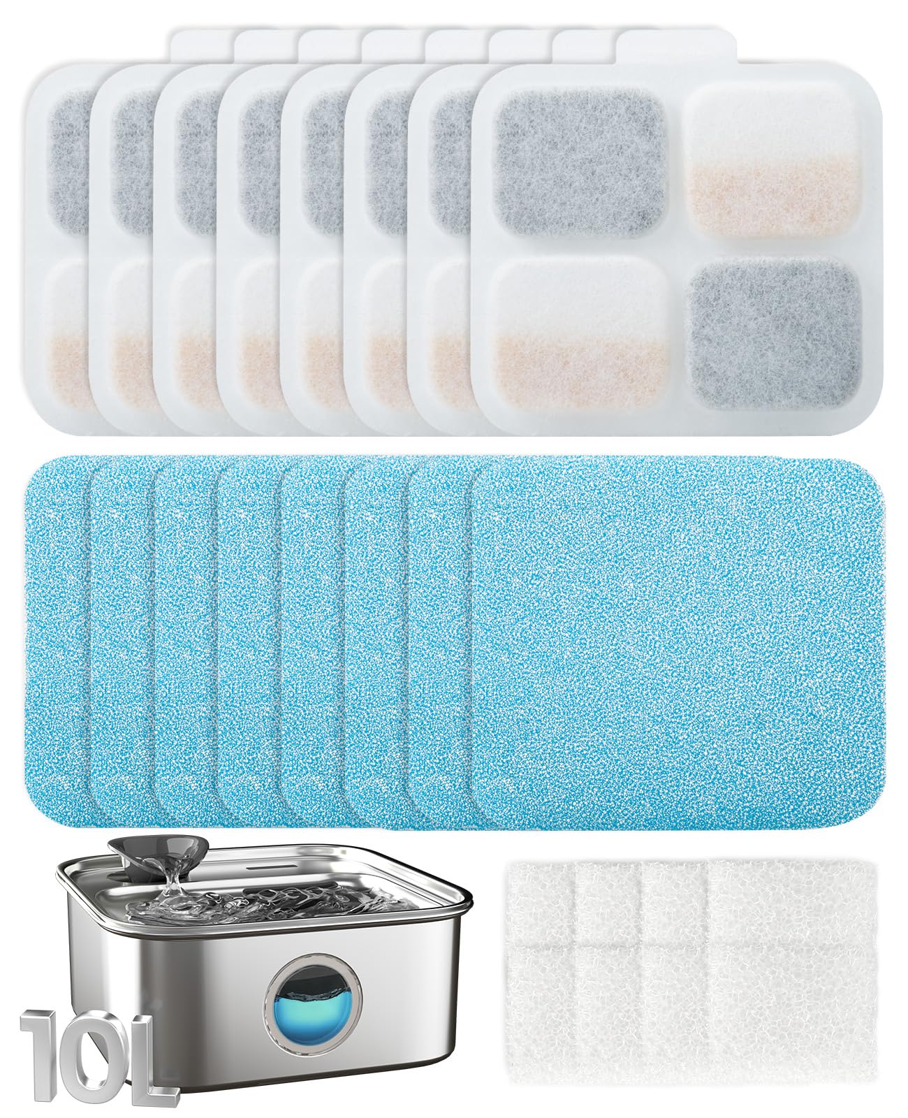 oneisall 8-Pack Replacement Filter Set for PW07SAU Dog Water Fountain (10L/2.64Gal)